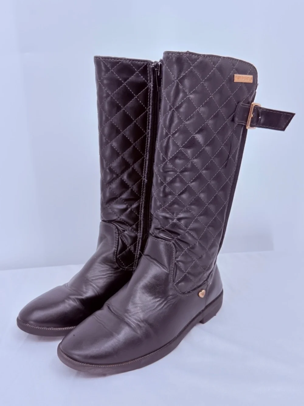 BCBG Girls Quilted Riding Boots Size 13 Black Knee High Buckle Boots